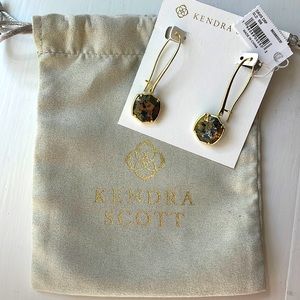 Kendra Scott Davis gold tone drop earrings in black pyrite